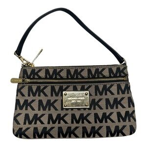 Michael Kors Jet Set Travel Double Zip Wristlet Logo MK Print Black